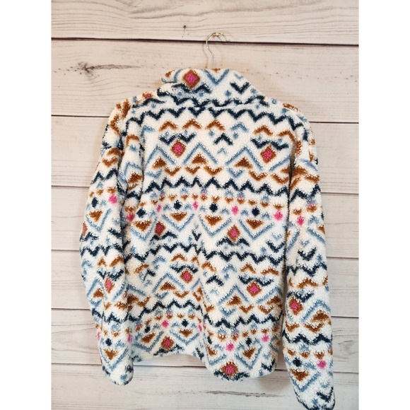 Eddie Bauer Womens Multicolor Geometric Long Sleeve Fleece Pullover Sweater Sz M - Picture 2 of 6